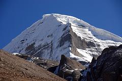 28 Mount Kailash North And West Faces From Between Tamdrin And Dirapuk In The Lha Chu Valley On Mount Kailash Outer Kora Slowly as I trek up the Lha Chu Valley the Mount Kailash North Face comes into view and just 20 minutes past Tamdrin I get a perfect view of the edge of the Kailash North and West Faces.